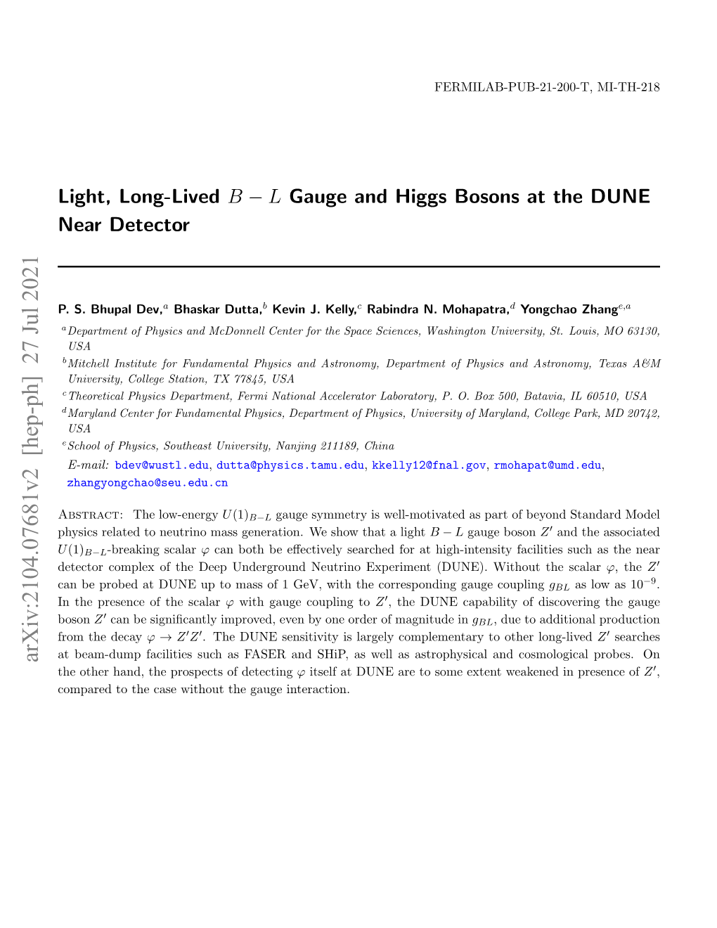 L Gauge and Higgs Bosons at the DUNE Near Detector