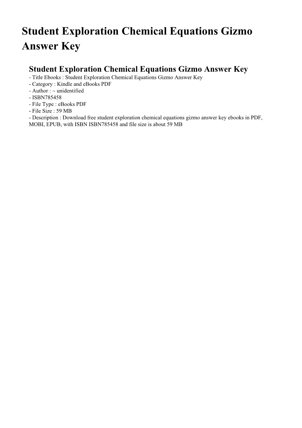 Student Exploration Chemical Equations Gizmo Answer Key