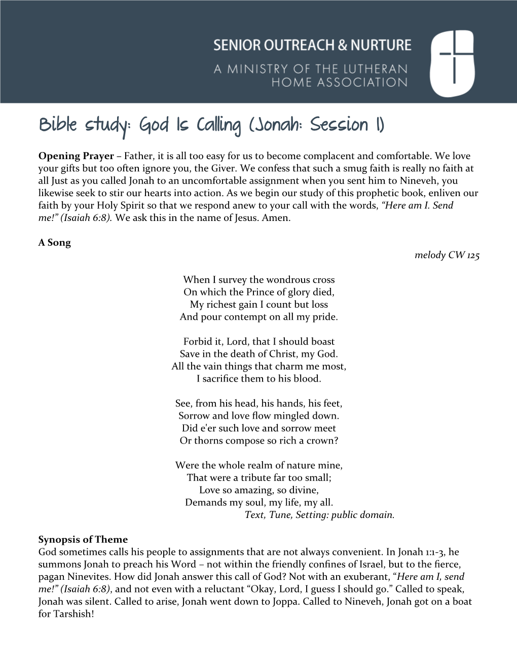 Bible Study: God Is Calling (Jonah: Session 1)