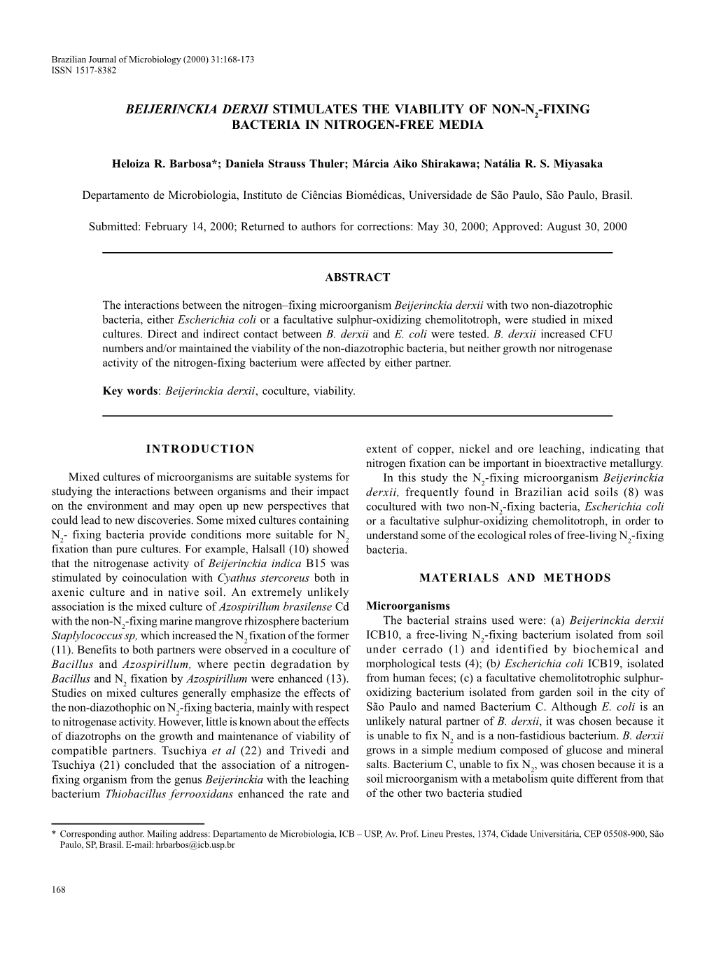 Beijerinckia Derxii Stimulates the Viability of Non-N2-Fixing Bacteria in Nitrogen-Free Media