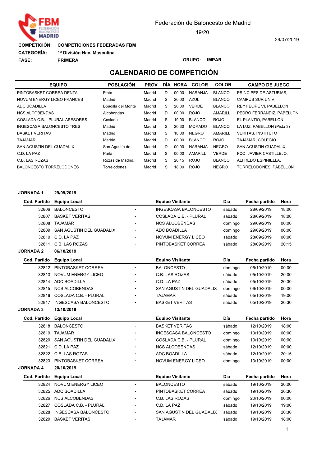 Calendario De Competición