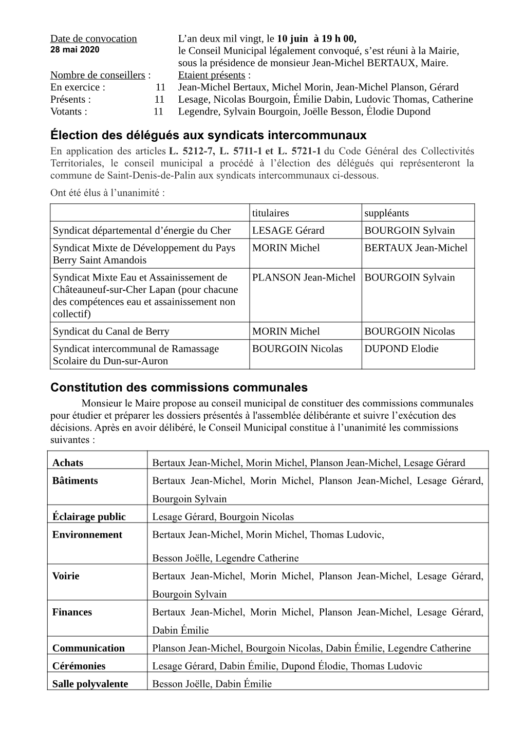 Extrait Du Registre Des Deliberations