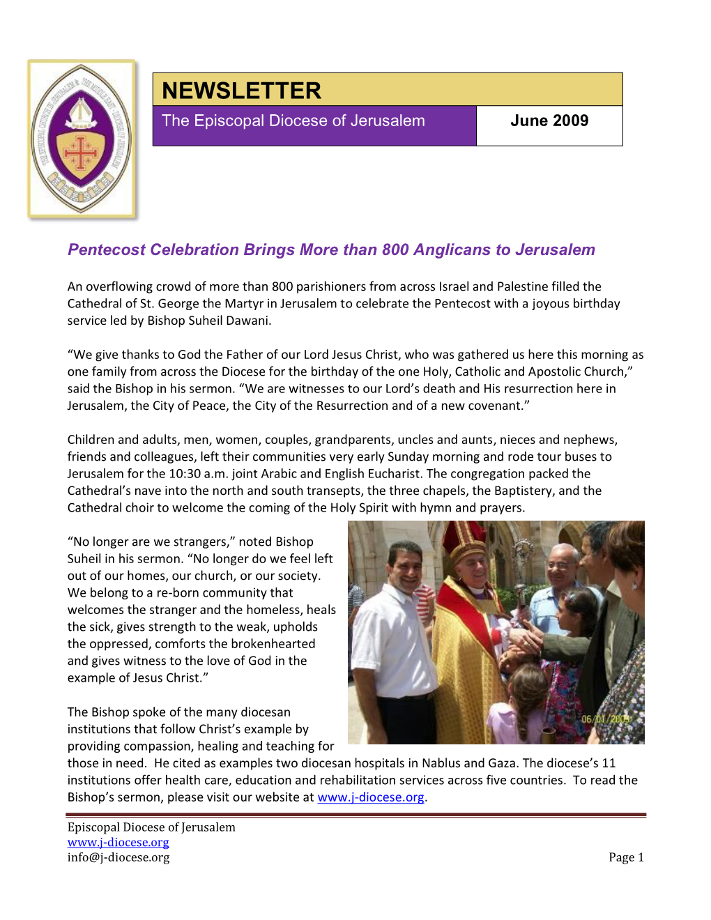 The Episcopal Diocese of Jerusalem Newsletter