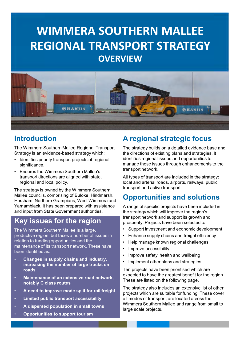 Wimmera Southern Mallee Regional Transport Strategy Overview