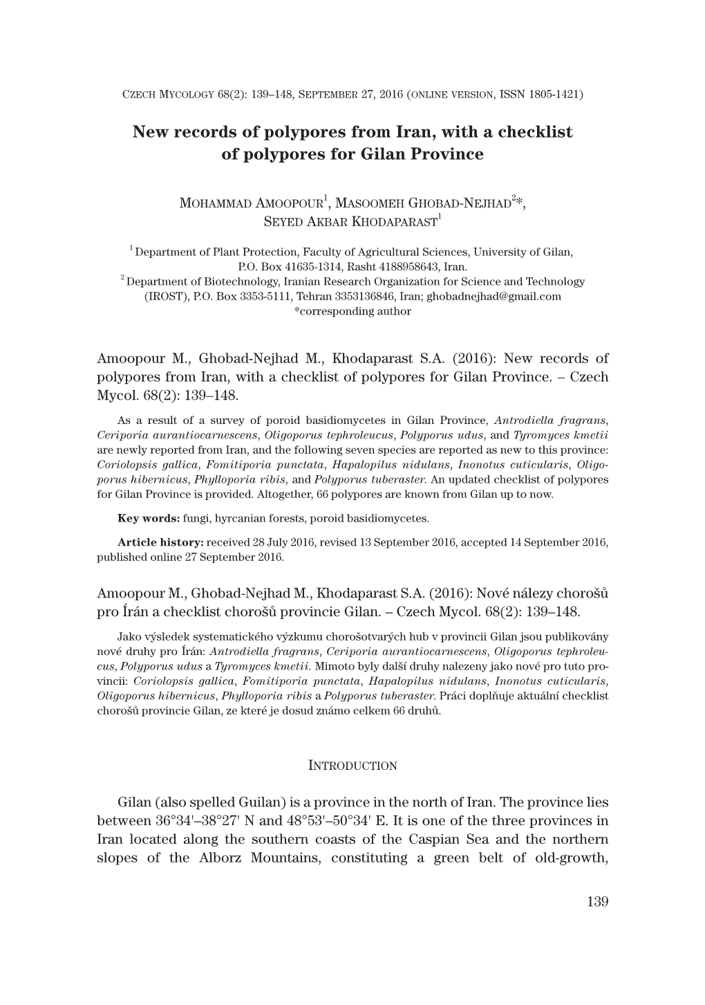 New Records of Polypores from Iran, with a Checklist of Polypores for Gilan Province