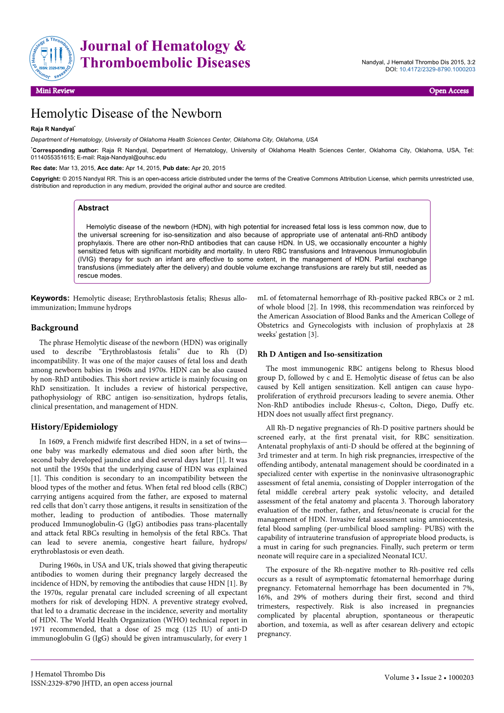 Hemolytic Disease of the Newborn