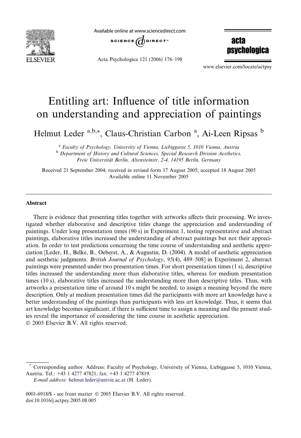 Entitling Art: Influence of Title Information on Understanding And