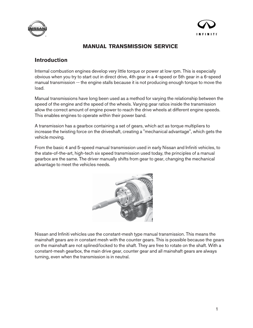 MANUAL TRANSMISSION SERVICE Introduction