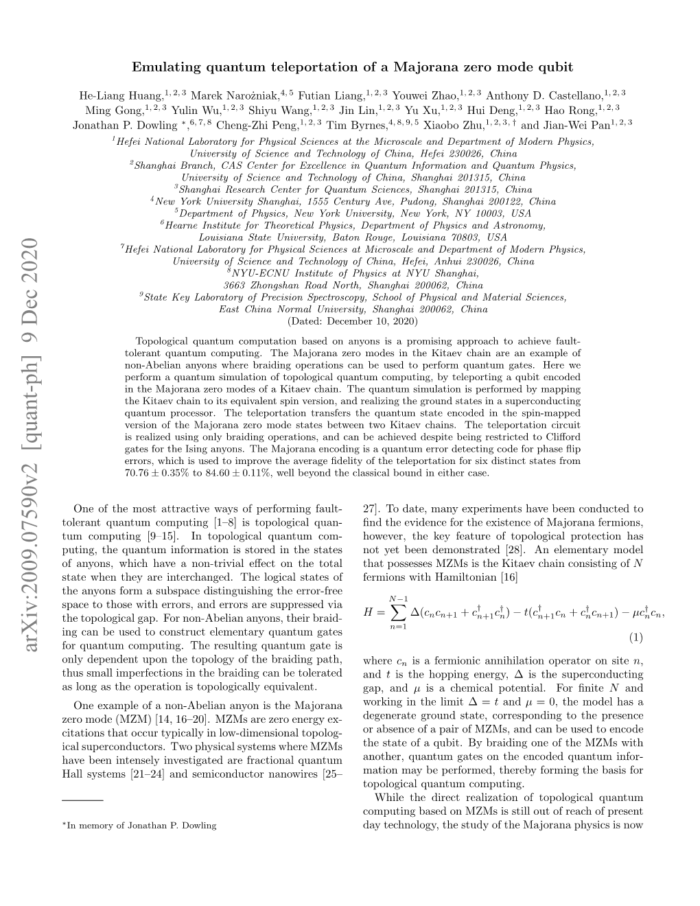 Arxiv:2009.07590V2 [Quant-Ph] 9 Dec 2020