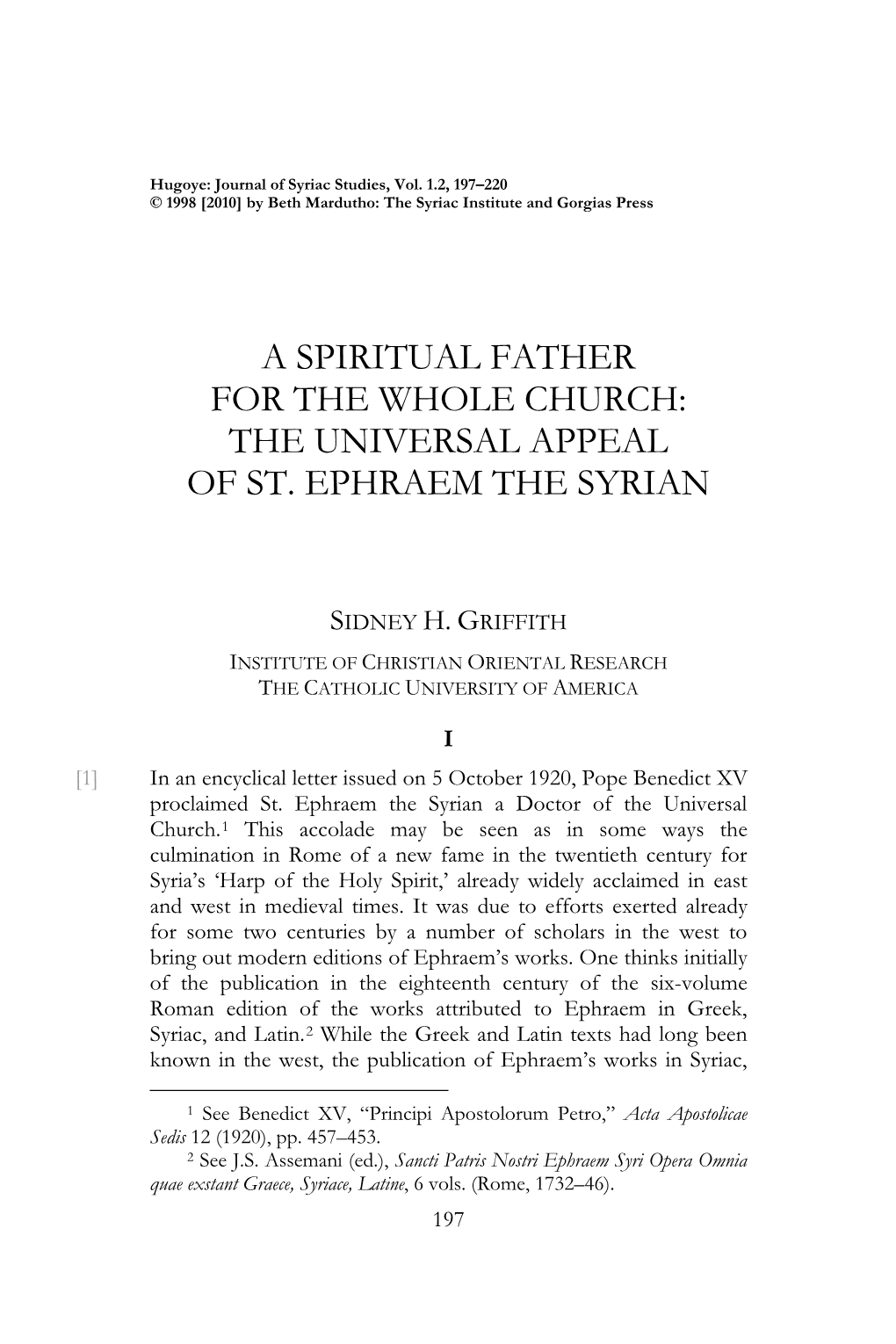 A Spiritual Father for the Whole Church: the Universal Appeal of St