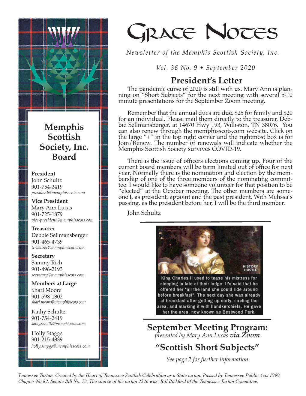 Grace Notes Newsletter of the Memphis Scottish Society, Inc