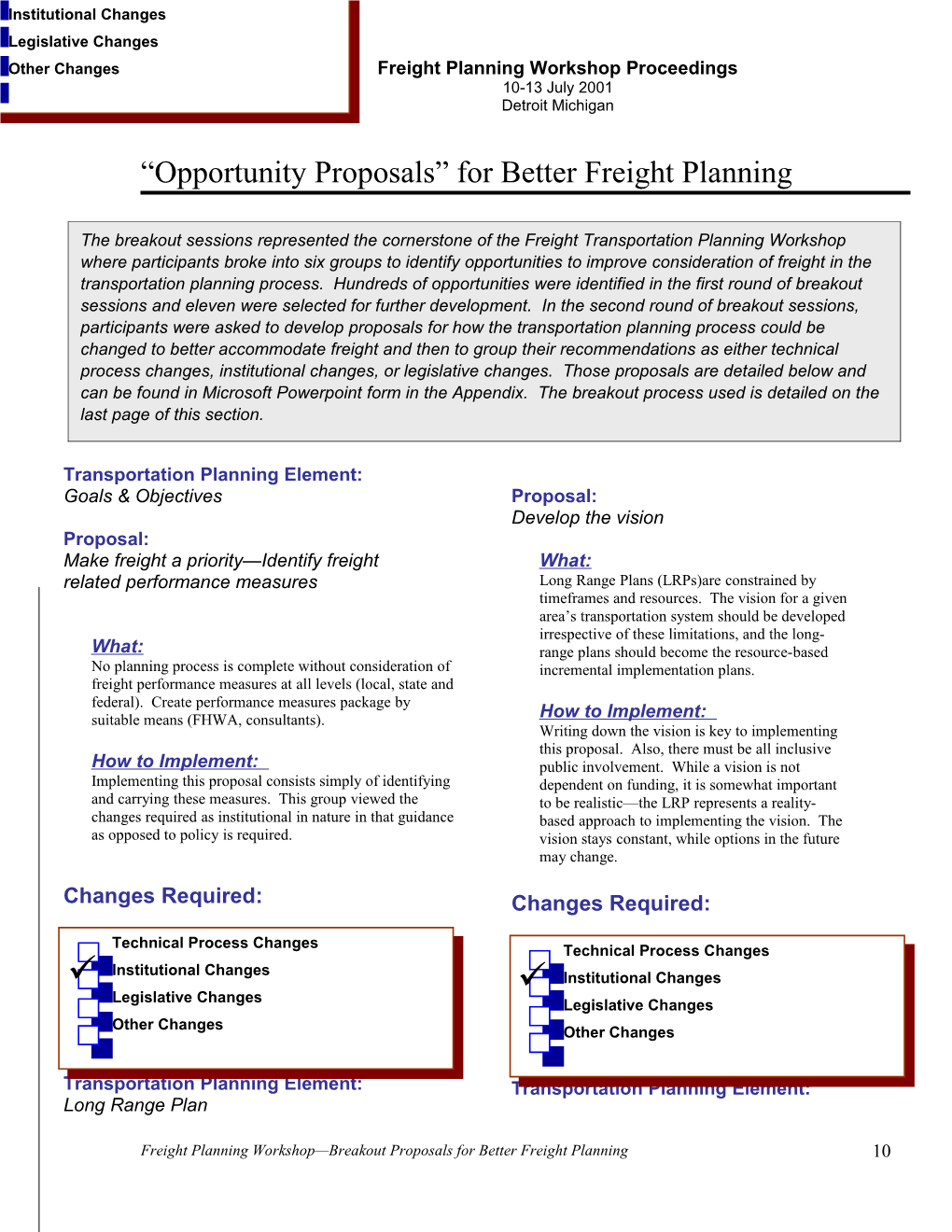 Proposals for Enhancing the Consideration of Freight Issues in the Planning Process