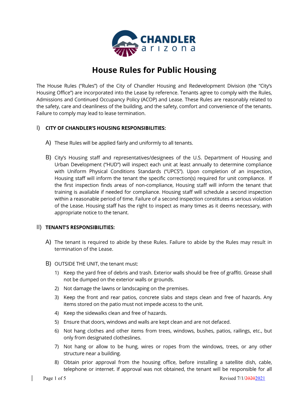 House Rules for Public Housing