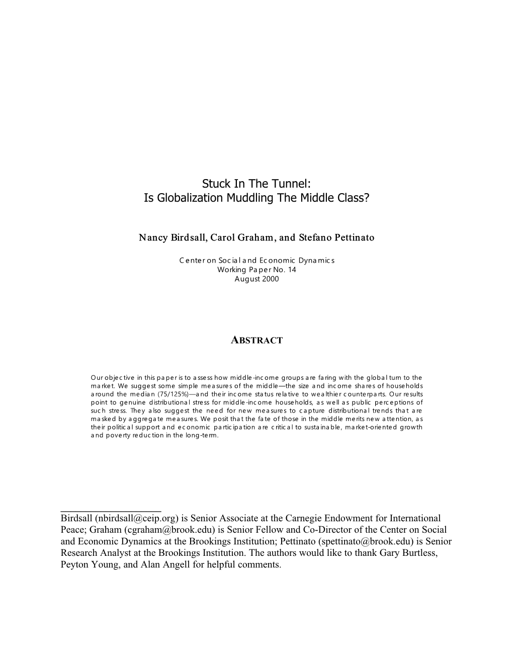 Stuck in the Tunnel: Is Globalization Muddling the Middle Class?