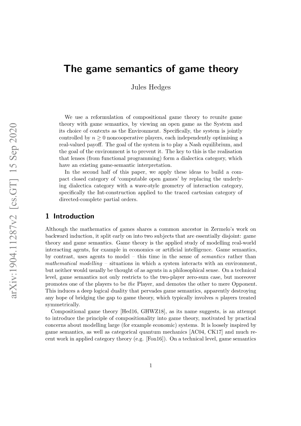 The Game Semantics of Game Theory