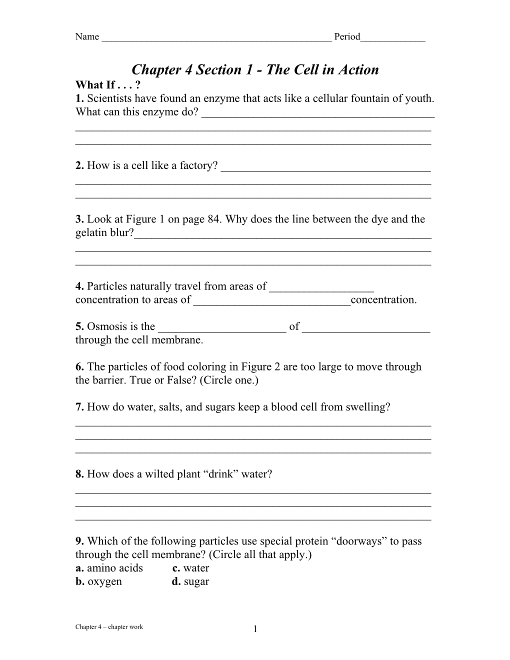 Chapter 4 Section 1 - the Cell in Action