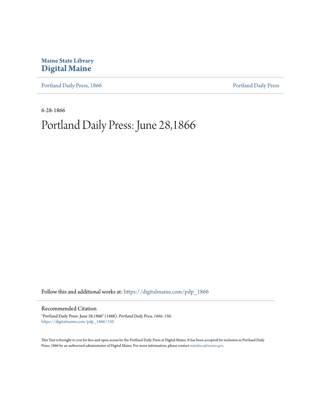 Portland Daily Press, 1866 Portland Daily Press