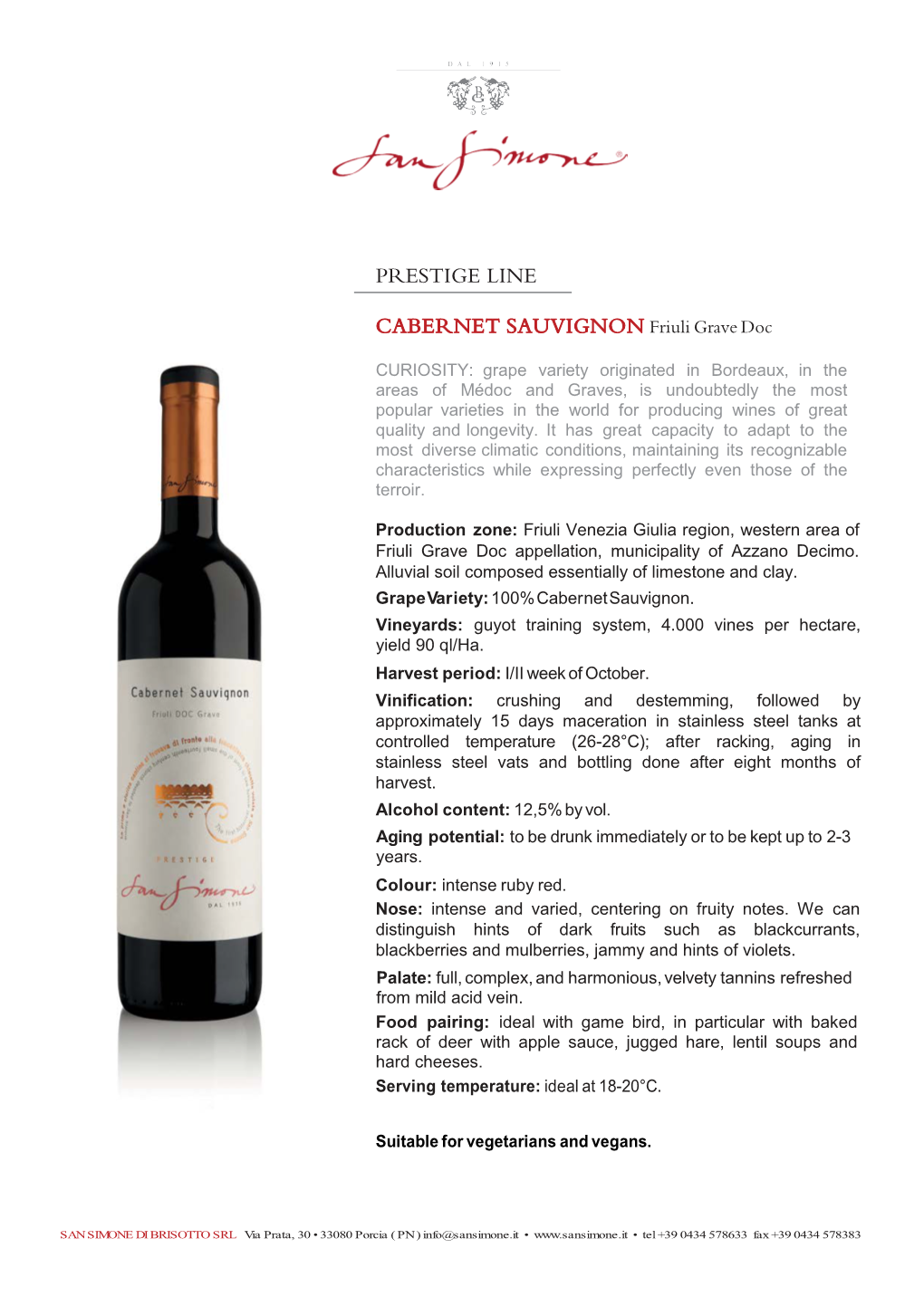 PRESTIGE LINE CABERNET SAUVIGNON Friuli Grave