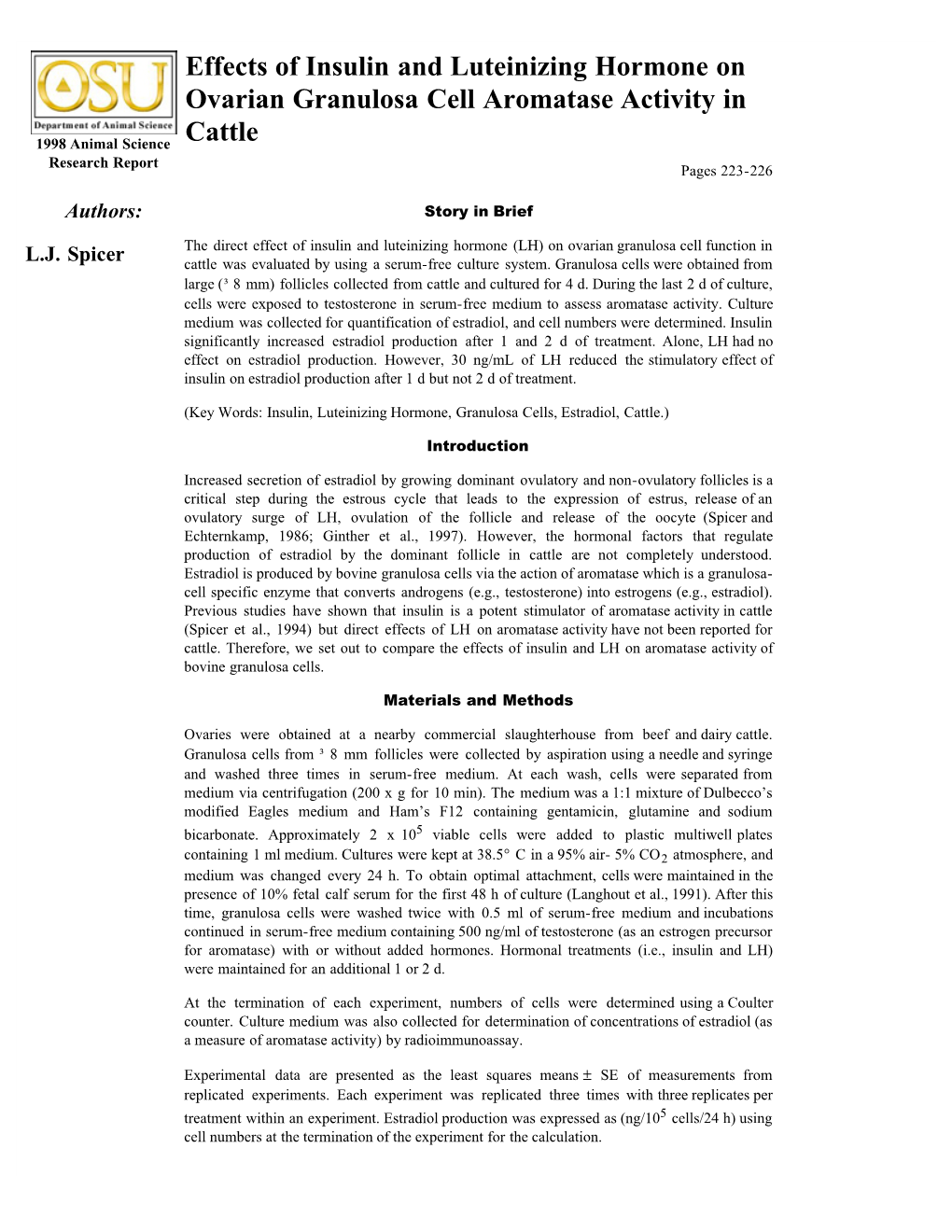 Effects of Insulin and Luteinizing Hormone on Ovarian Granulosa Cell Aromatase Activity In