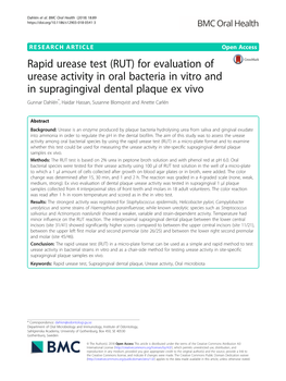 Rapid Urease Test (RUT) for Evaluation of Urease Activity in Oral Bacteria In