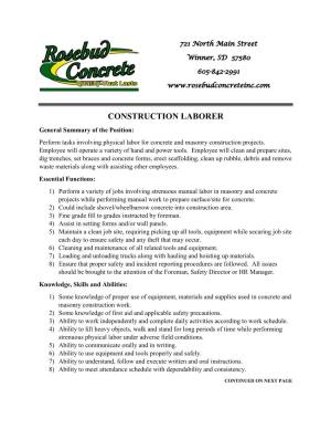 Construction Laborer Job Description