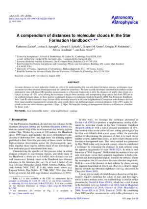 A Compendium of Distances to Molecular Clouds in the Star Formation Handbook?,?? Catherine Zucker1, Joshua S