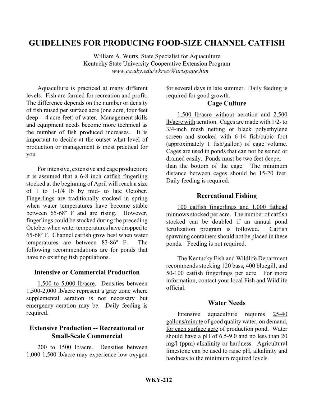 GUIDELINES for PRODUCING FOOD-SIZE CHANNEL CATFISH William A