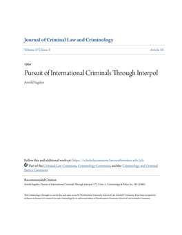 Pursuit of International Criminals Through Interpol Arnold Sagalyn