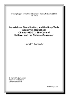 Imperialism, Globalization, and the Soap/Suds Industry in Republican China (1912-37): the Case of Unilever and the Chinese Consumer