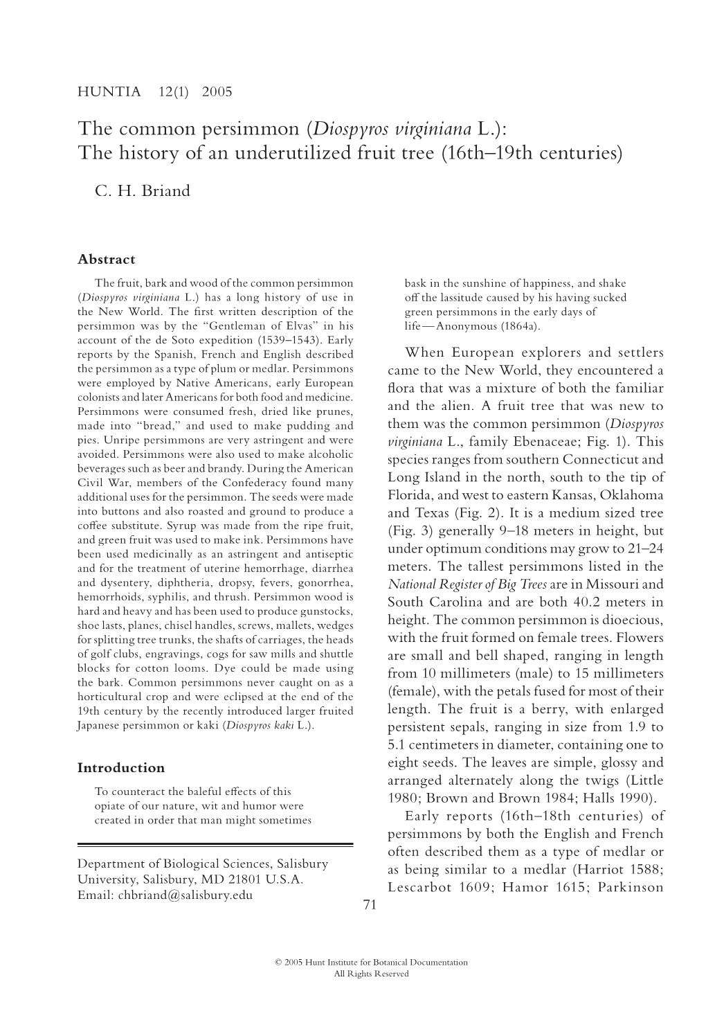 The Common Persimmon (Diospyros Virginiana L.): the History of an Underutilized Fruit Tree (16Th–19Th Centuries)