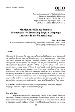 Multicultural Education As a Framework for Educating English Language Learners in the United States