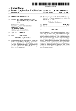 (12) Patent Application Publication (10) Pub. No.: US 2002/0132021 A1 Raskin Et Al