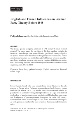 English and French Influences on German Party Theory Before 1848