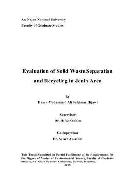 Evaluation of Solid Waste Separation and Recycling in Jenin Area