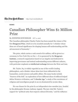 Canadian Philosopher Wins $1 Million Prize
