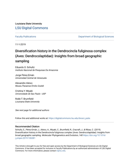 Diversification History in the Dendrocincla Fuliginosa Complex (Aves: Dendrocolaptidae): Insights from Broad Geographic Sampling