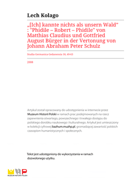 Von Matthias Claudius Und Gottfried August Bürger in Der Vertonung Von Johann Abraham Peter Schulz