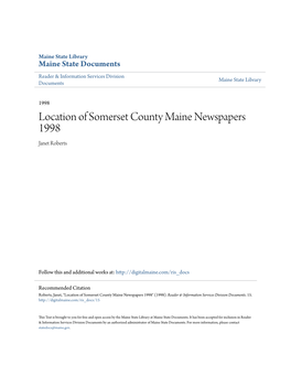 Location of Somerset County Maine Newspapers 1998 Janet Roberts