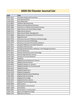 2020 ISU Elsevier Journal List