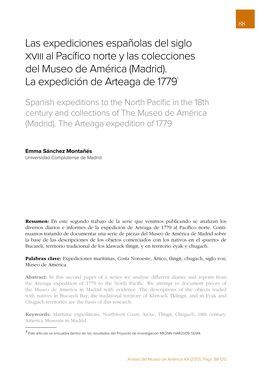 Las Expediciones Españolas Del Siglo Al Pacífico Norte Y Las Colecciones Del Museo De América