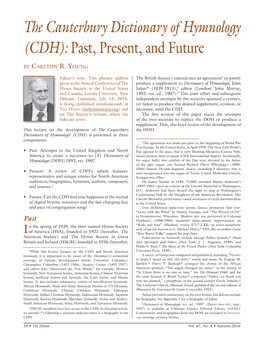 The Canterbury Dictionary of Hymnology (CDH): Past, Present, and Future