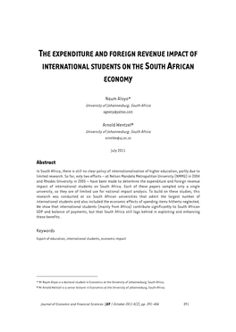 The Expenditure and Foreign Revenue Impact of International Students on the South African Economy