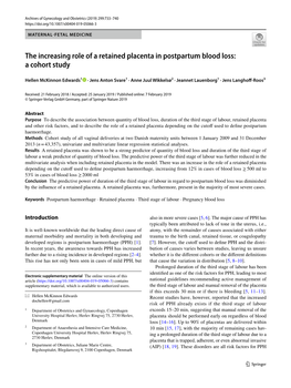 The Increasing Role of a Retained Placenta in Postpartum Blood Loss: a Cohort Study