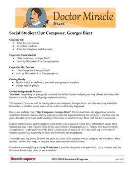 Social Studies: Our Composer, Georges Bizet
