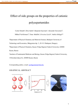Effect of Side Groups on the Properties of Cationic Polyaspartamides