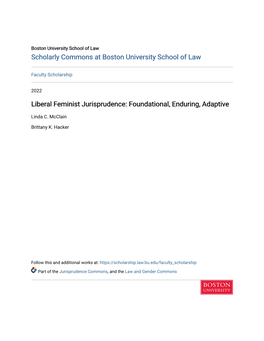 Liberal Feminist Jurisprudence: Foundational, Enduring, Adaptive