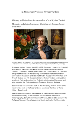 In Memoriam Professor Myriam Yardeni