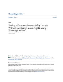 Settling a Corporate Accountability Lawsuit Without Sacrificing Human Rights: Wang Xiaoning V