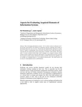 Aspects for Evaluating Acquired Elements of Information Systems