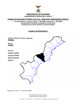 PIANO DI BACINO STRALCIO SUL RISCHIO IDROGEOLOGICO (Ai Sensi Dell’Art.1, Comma 1, Del D.L